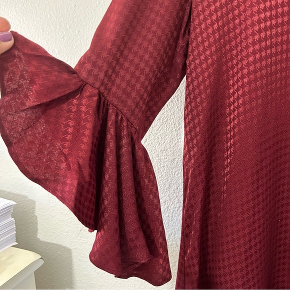 Calvin Klein Houndstooth Boho Lagenlook Bell Dress Flounce Swingy Roomy Wine 12 - Picture 4 of 13